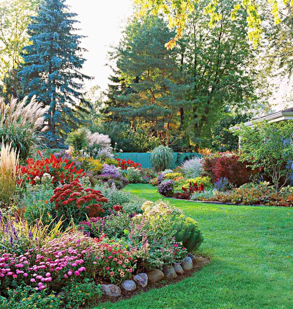 Sweeping curved perennial garden installation