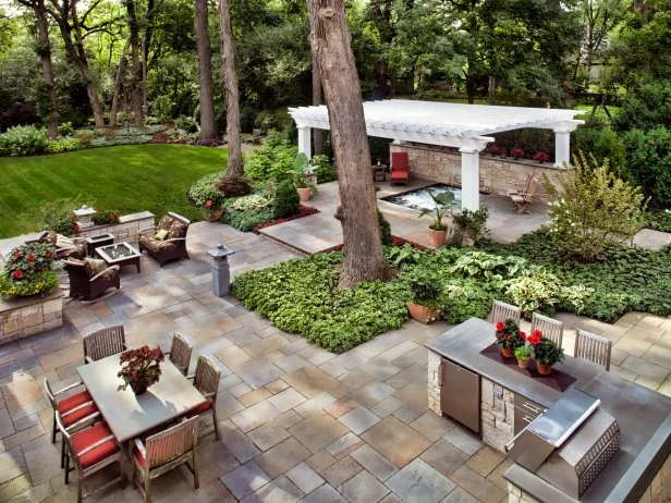 Complete outdoor living space with pergola and patio