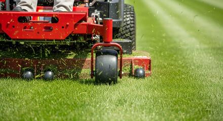 Zero-turn mower creating perfect lawn stripes